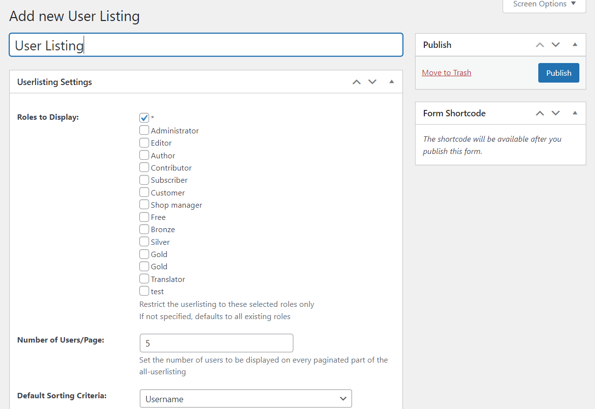 Editing WordPress user listing
