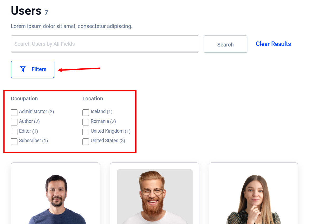 User listing filter preview