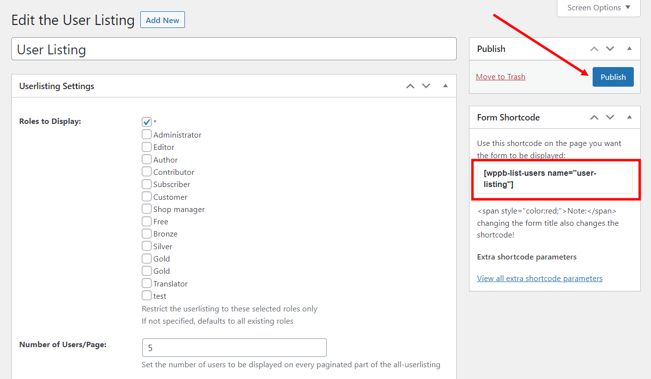 Publishing the WordPress user listing