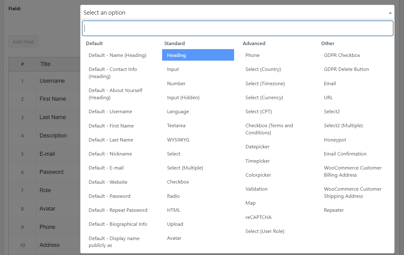 Choosing form fields