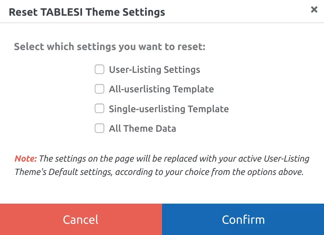 Resting user listing template to default