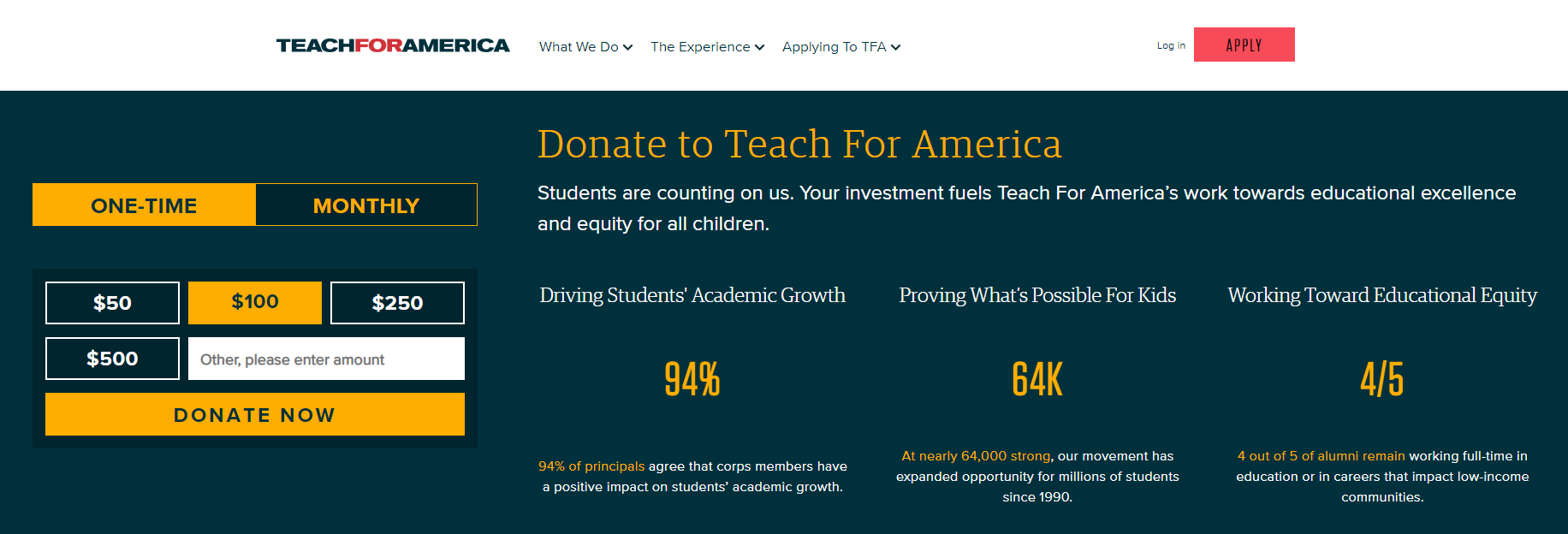 Teach for America example accept donations