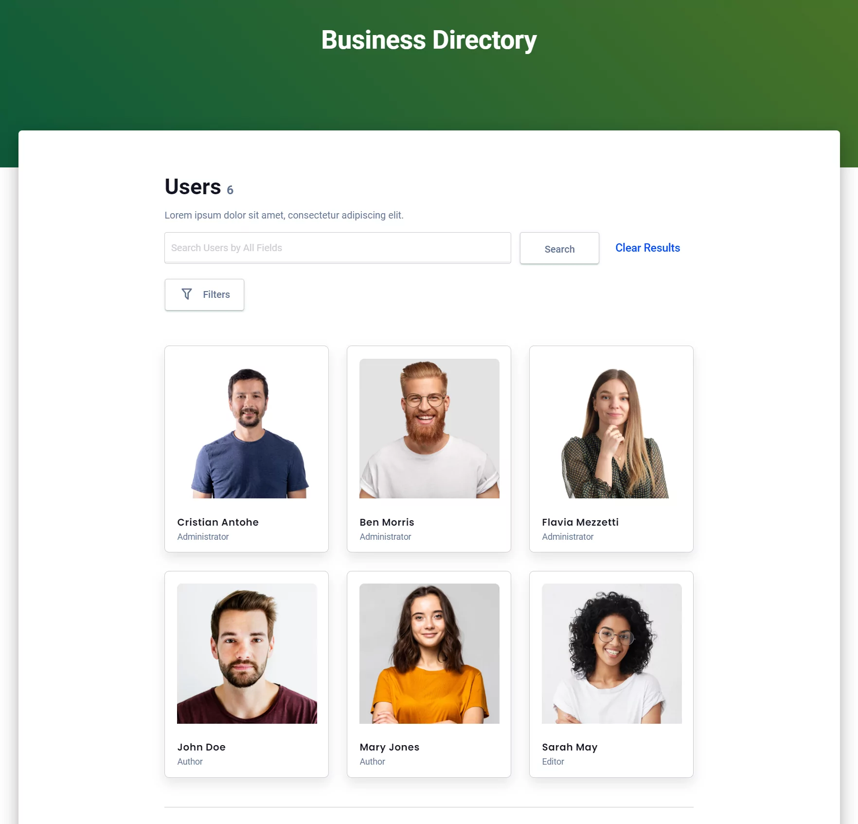 WordPress business directory page