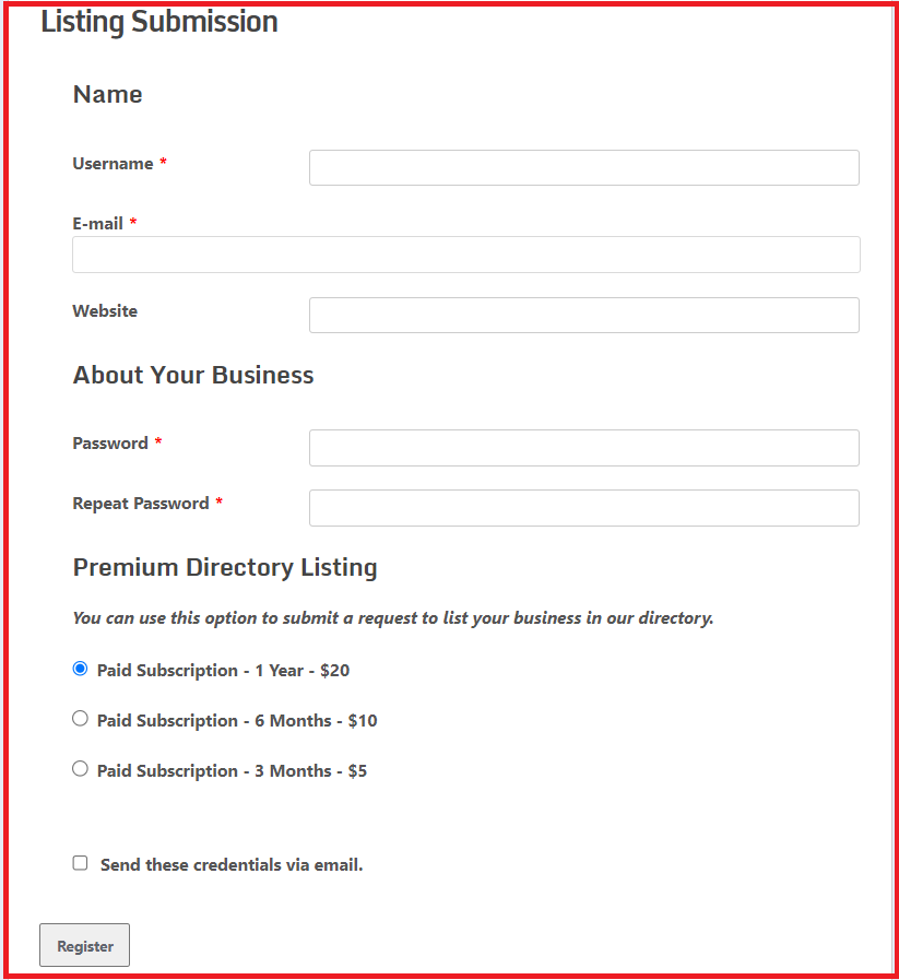 Paid listing submission form on the front end