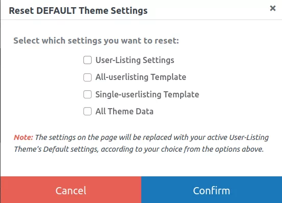 Image 15 shows where to select the type of data you want to reset in member directory templates