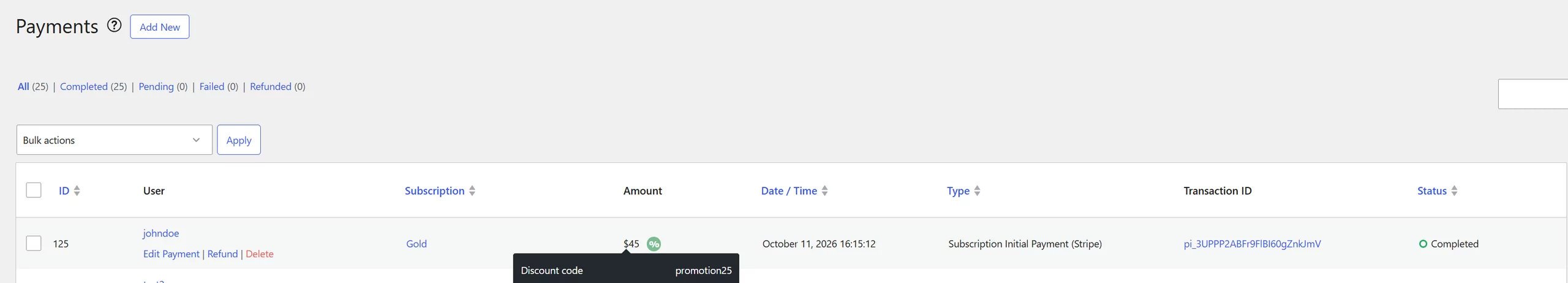 How the discount looks on the payment page