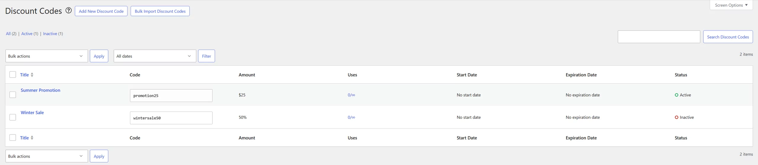 Viewing all available discount codes