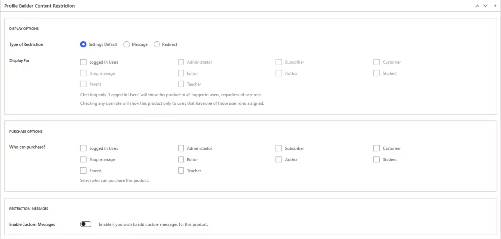 Profile Builder content restriction settings