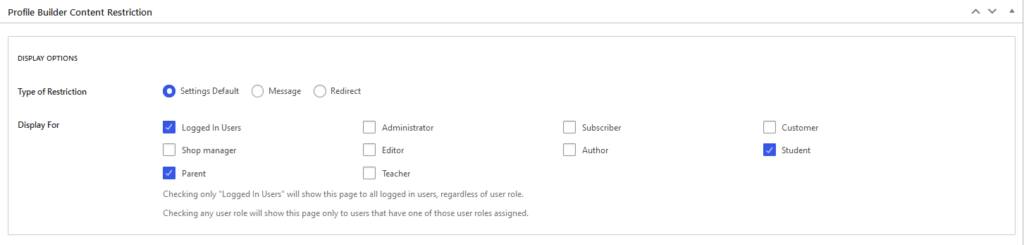 Content restriction settings