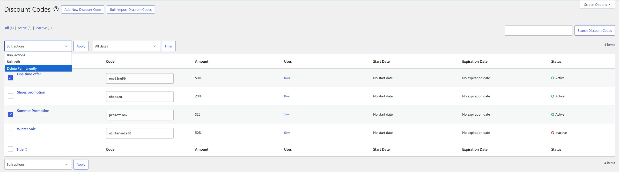 Showcasing the bulk delete discount codes functionality