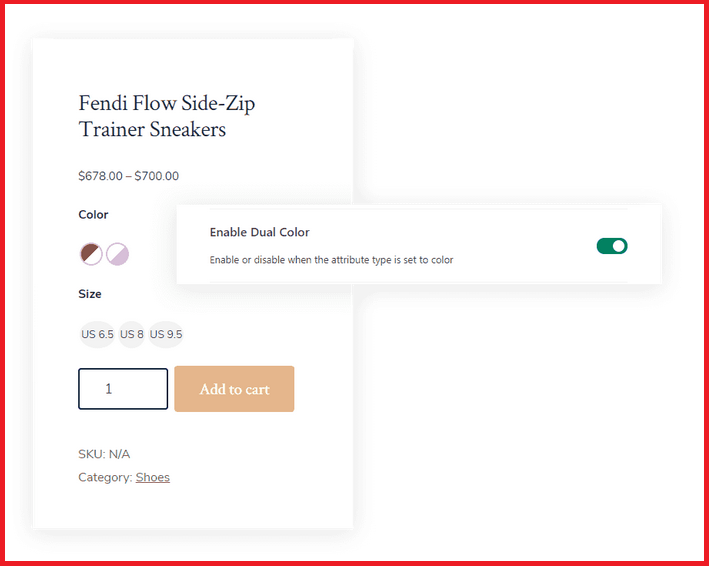 WooCommerce get product variations with dual color