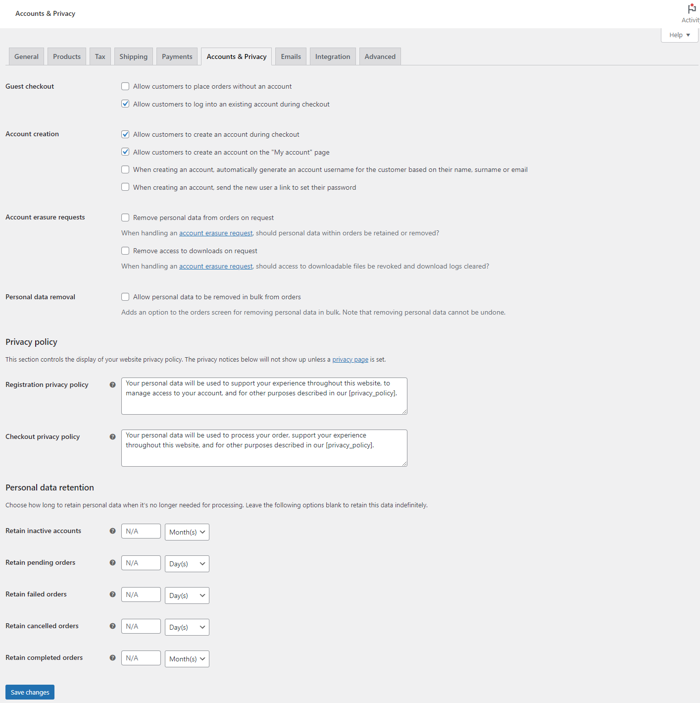 Accounts and privacy settings