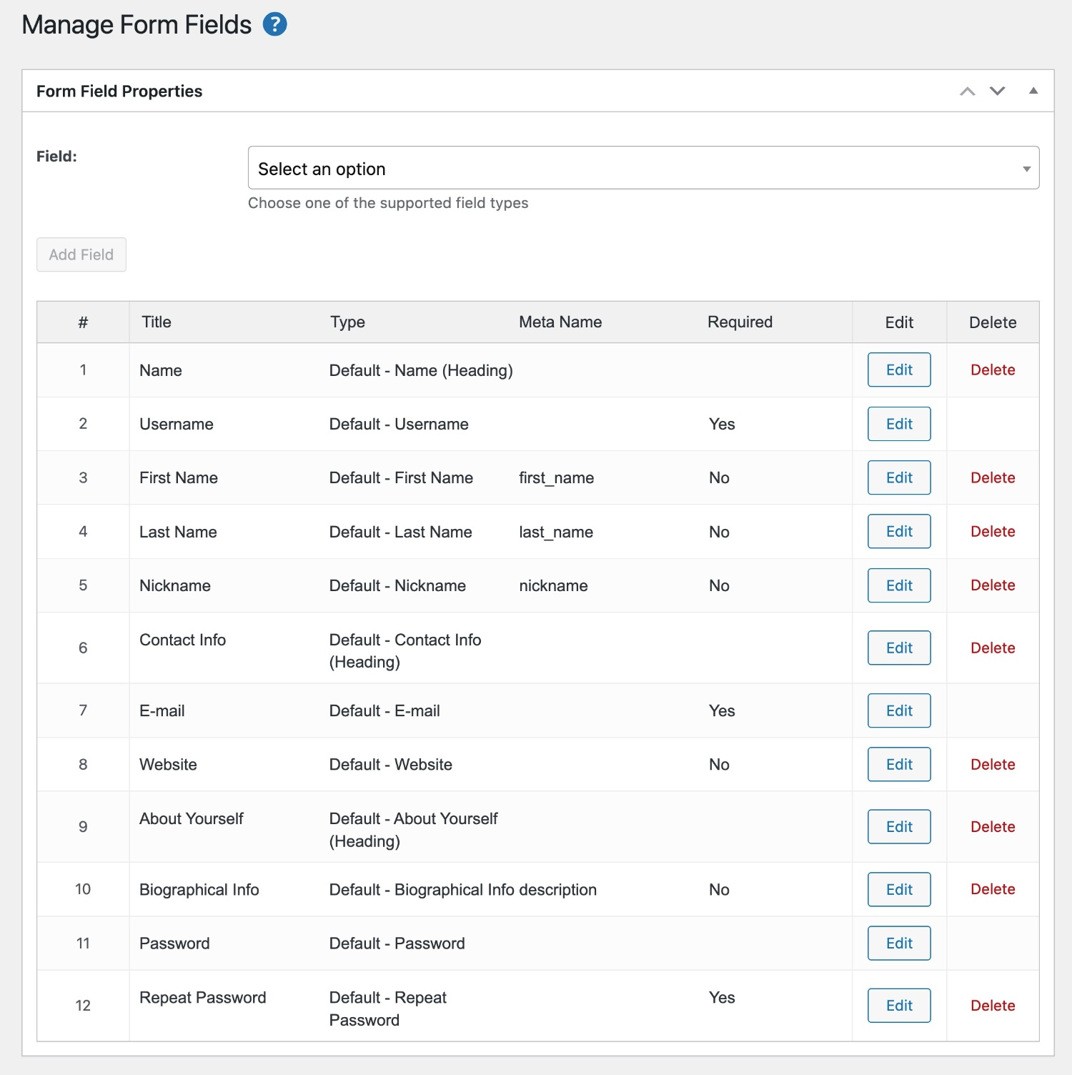 Profile Builder interface as a WPForms free alternative