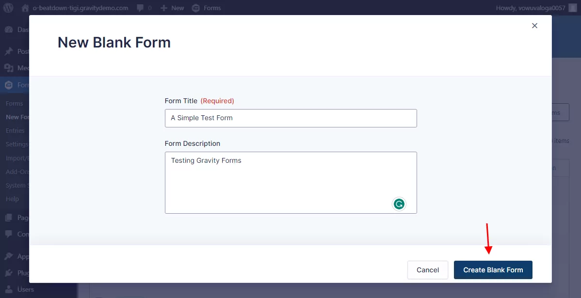 how to create a blank form in gravity forms