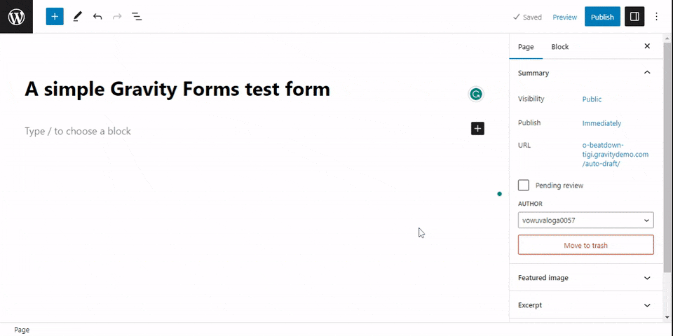 gravity forms test form