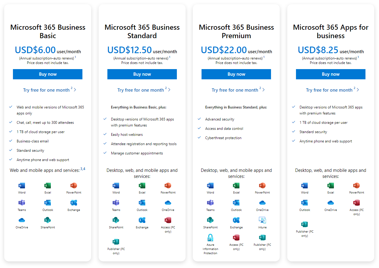 Microsoft 365 business plans