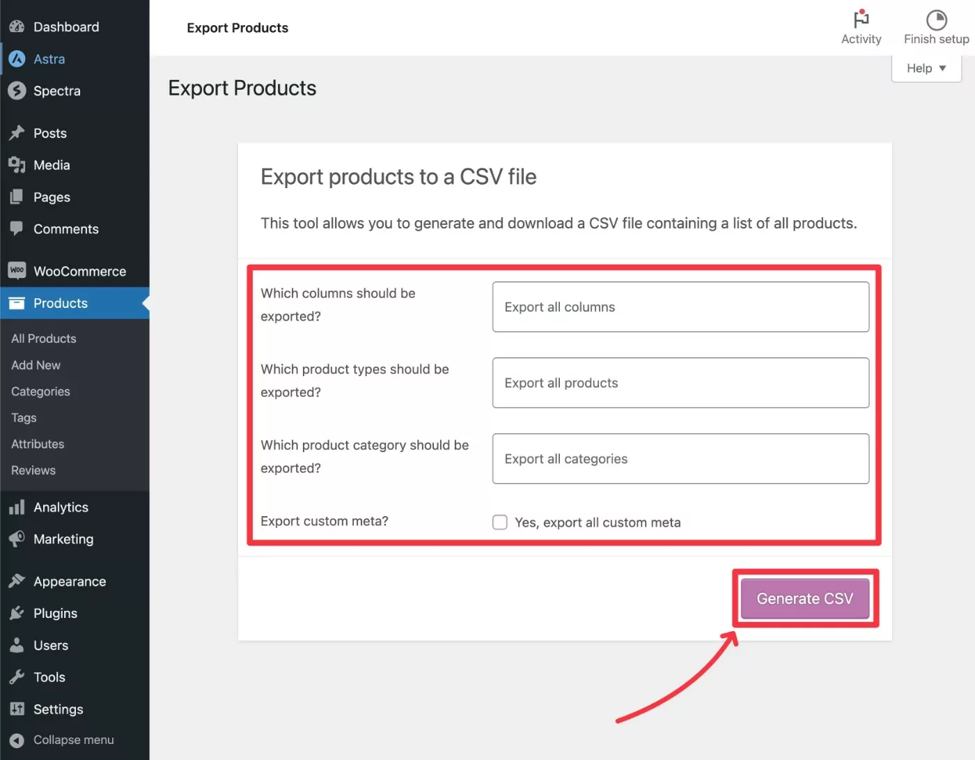 How to export WooCommerce products to CSV