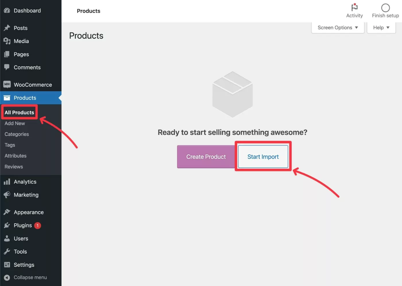 Launch the built-in WooCommerce tool to import products with images