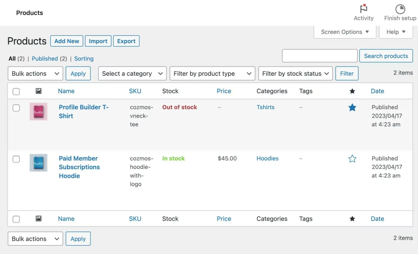 The finished product after you import WooCommerce products with images