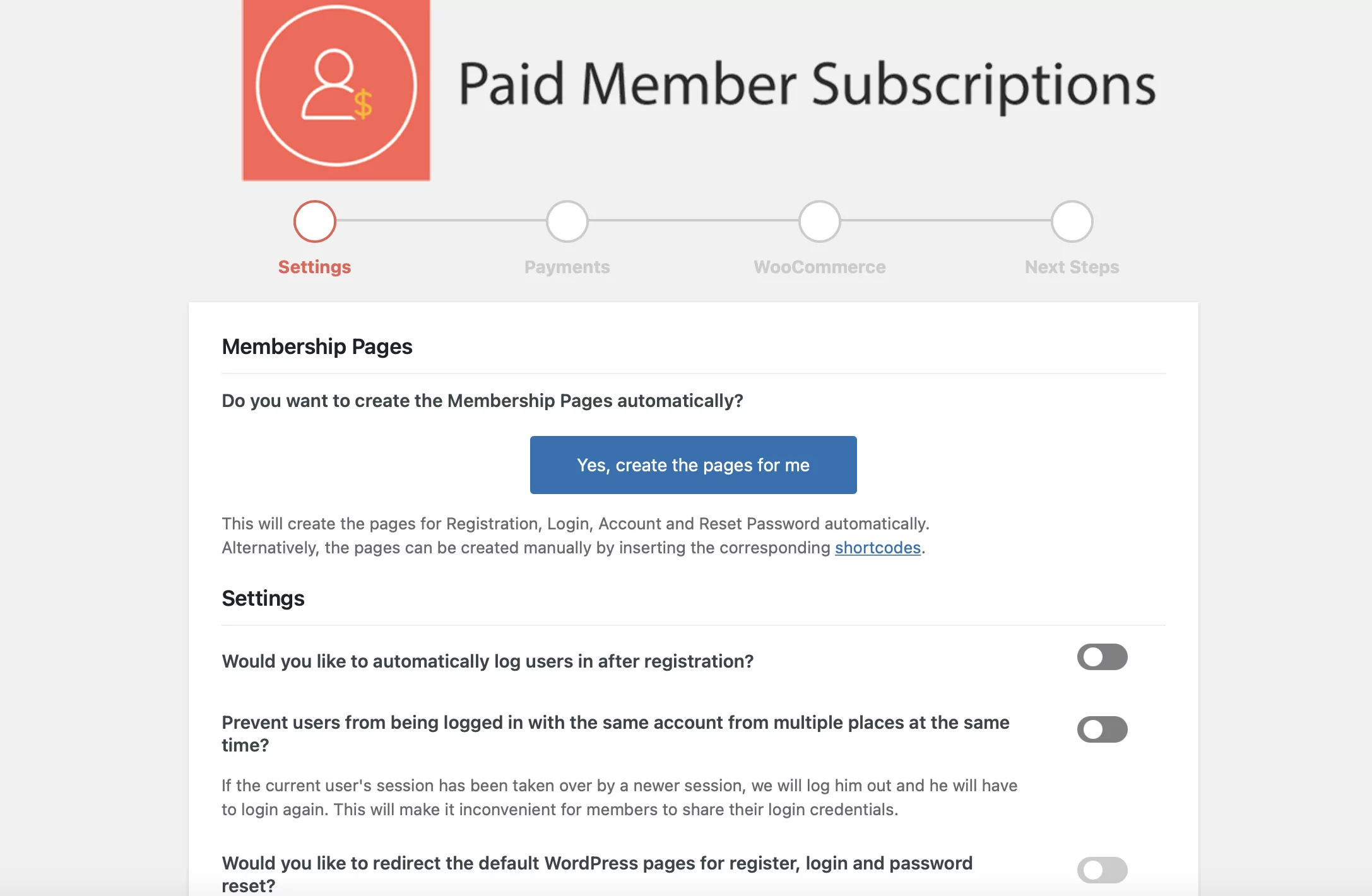 Paid Member Subscriptions set up wizard