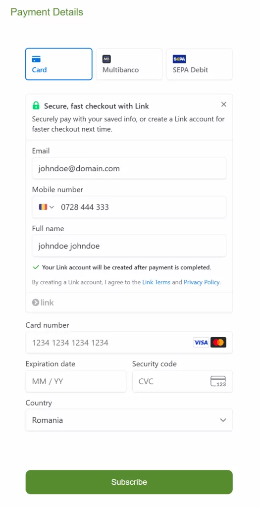 Link being displayed on the front-end form as a first time checkout
