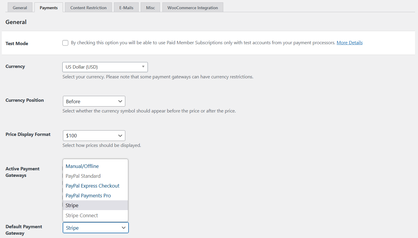 WooCommerce multiple payment gateways settings