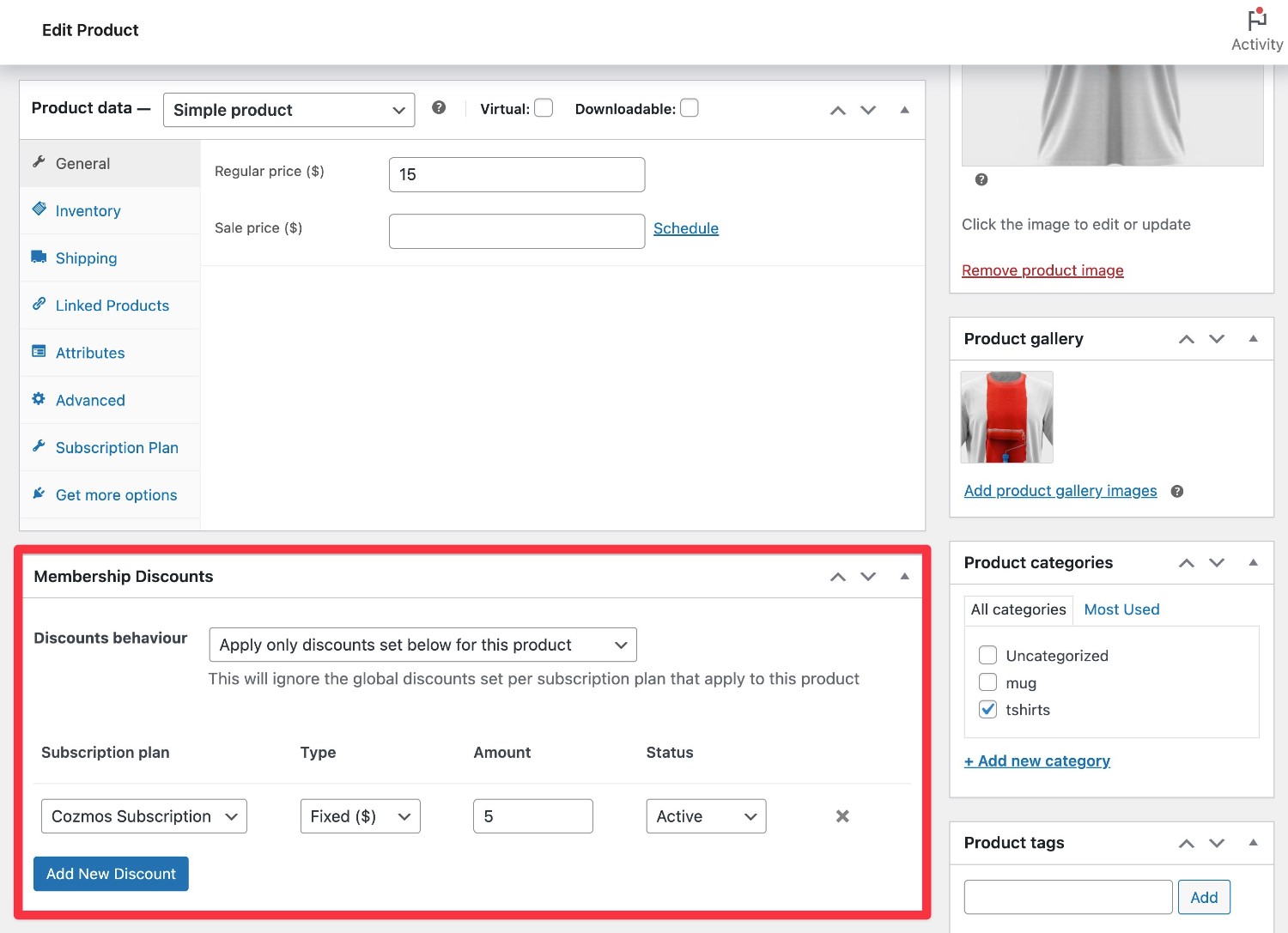 Setting discounts on individual products