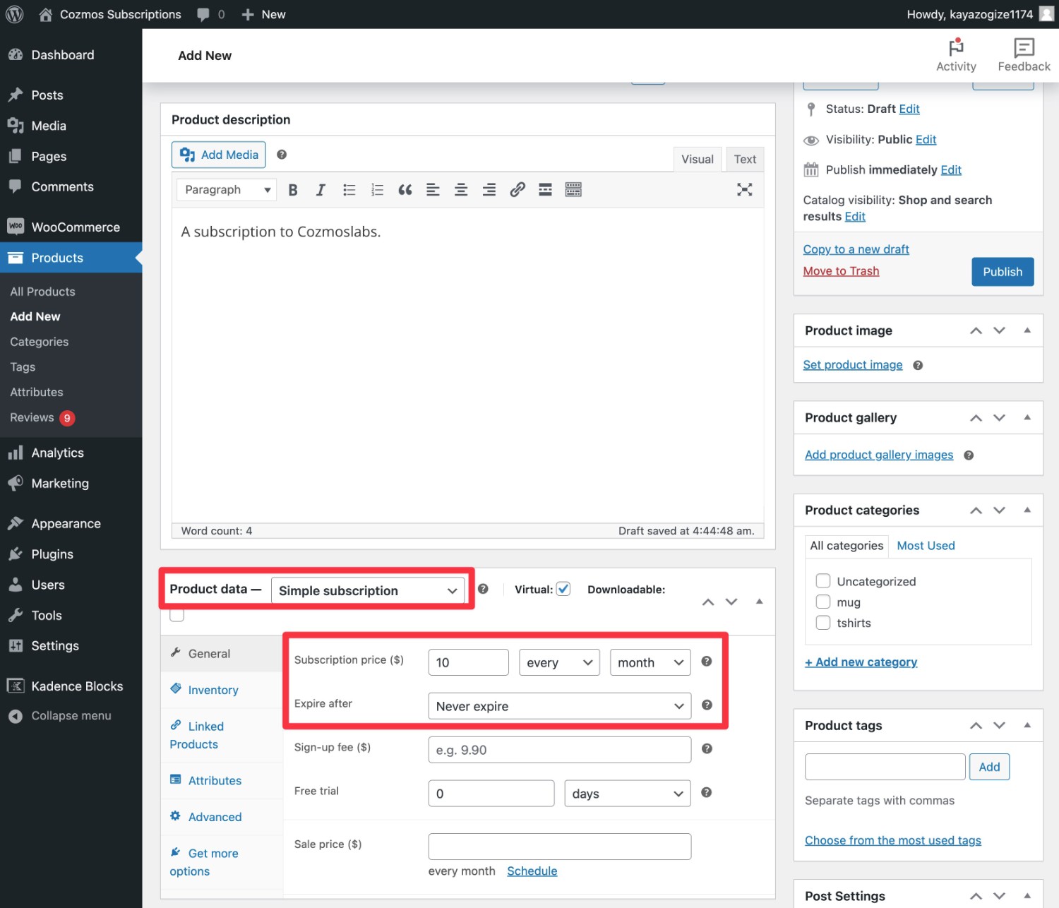 Configuring the WooCommerce Stripe subscriptions product