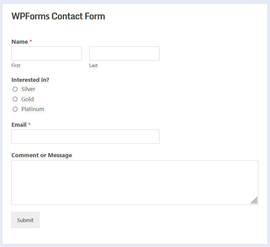 WPForms contact form final look