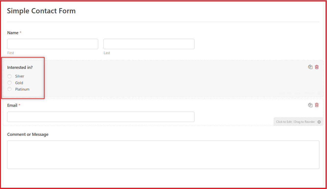 WPForms contact form frontend look