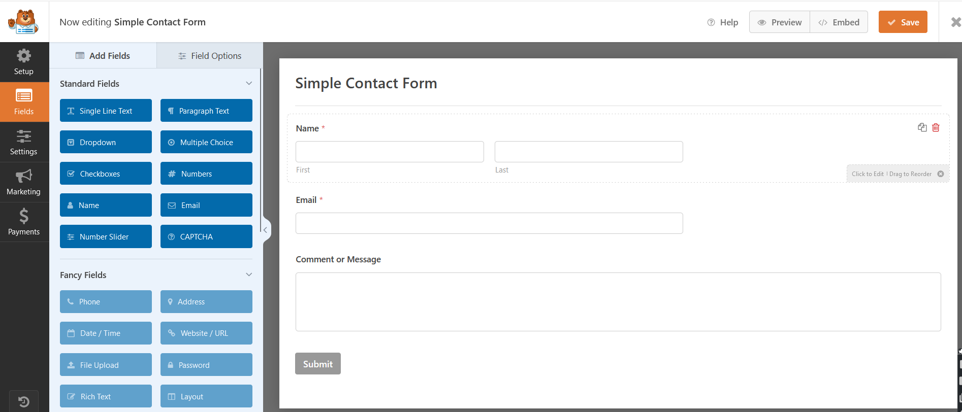 WPForms interface