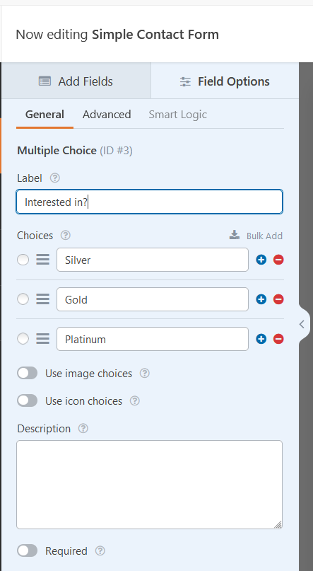 WPForms multiple field options