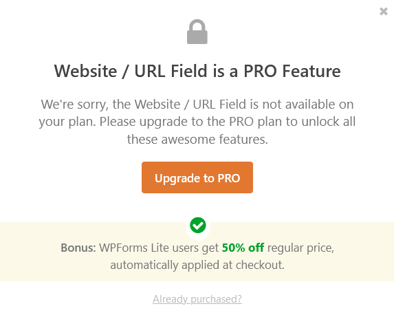 URL is a pro field in WPForms