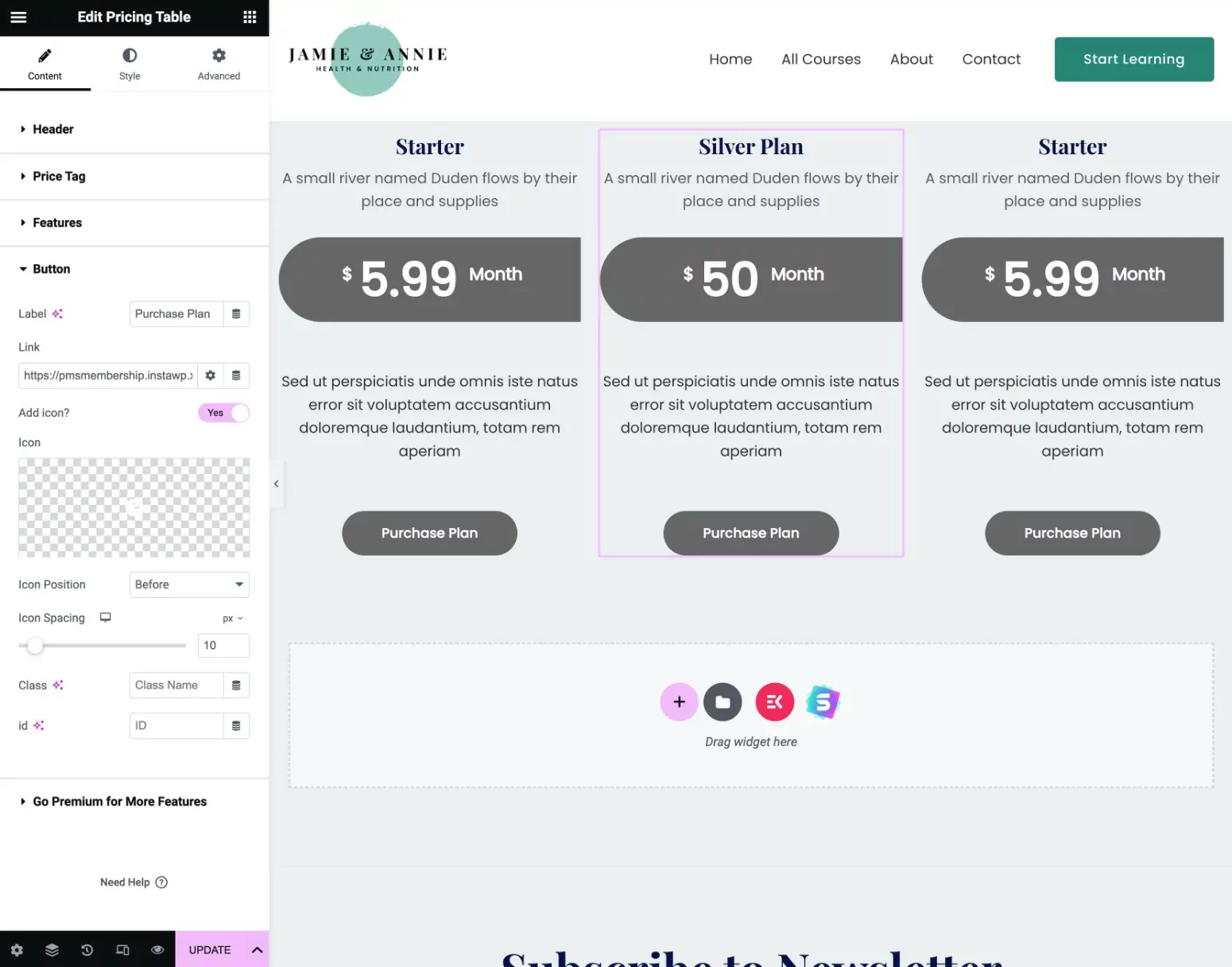 How to create an Elementor pricing table for free
