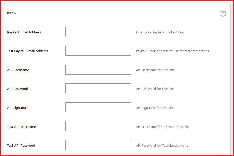 Enter your PayPal account details here.
