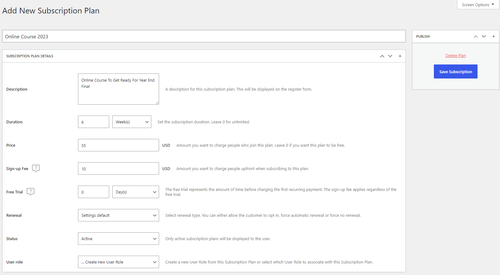 Online course settings