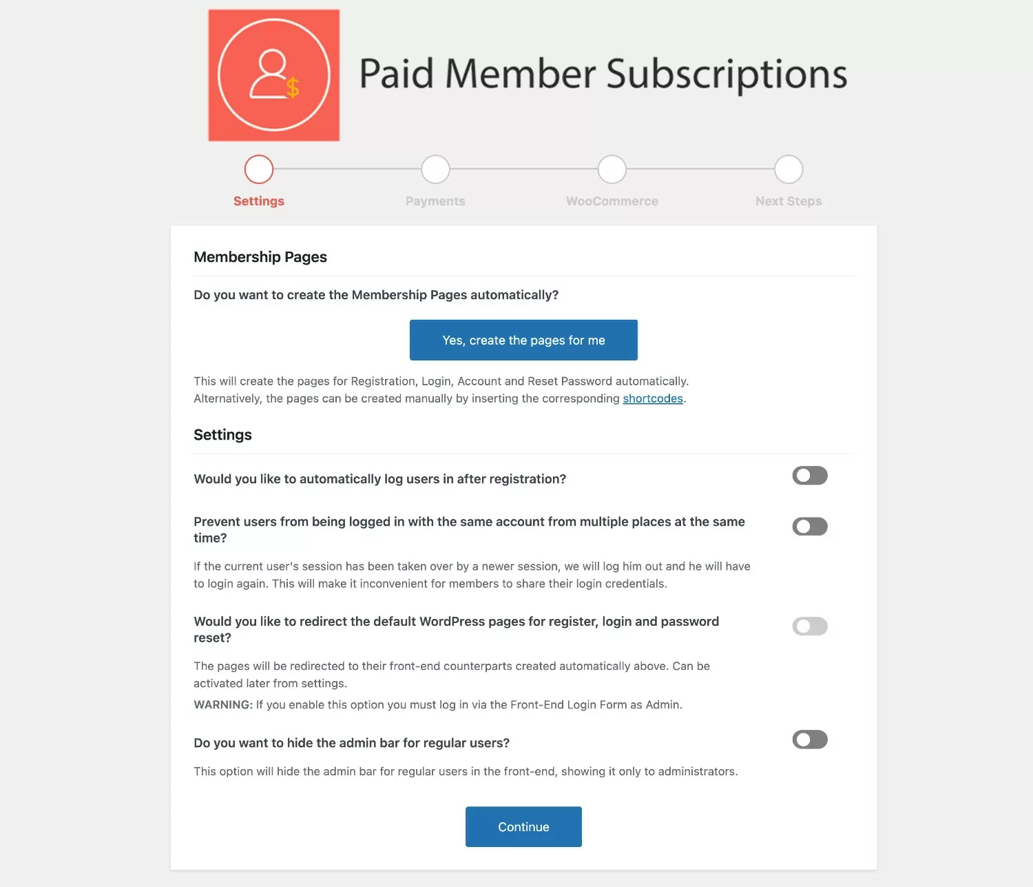 Paid Member Subscriptions setup wizard