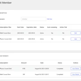 Edit a Member with Multiple Subscriptions Per User Admin View