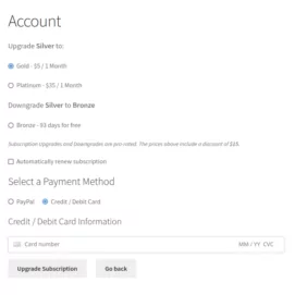 Subscription plans on Account page