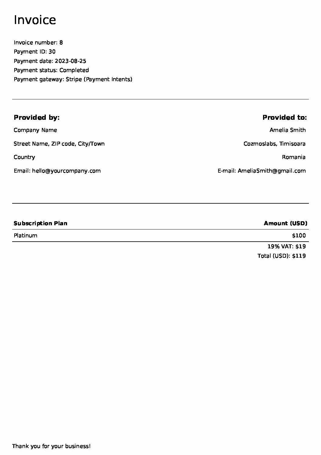 Invoice with EU VAT tax