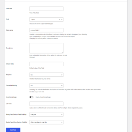 Specific BuddyPress addon settings added to an Input field