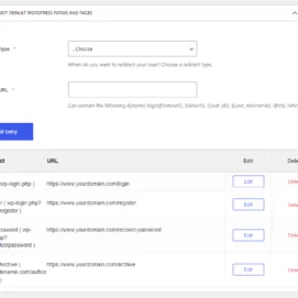 Custom redirects - redirect default wordpress forms and pages examples