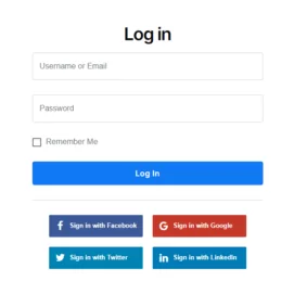 Front end Login form with large social connect icons