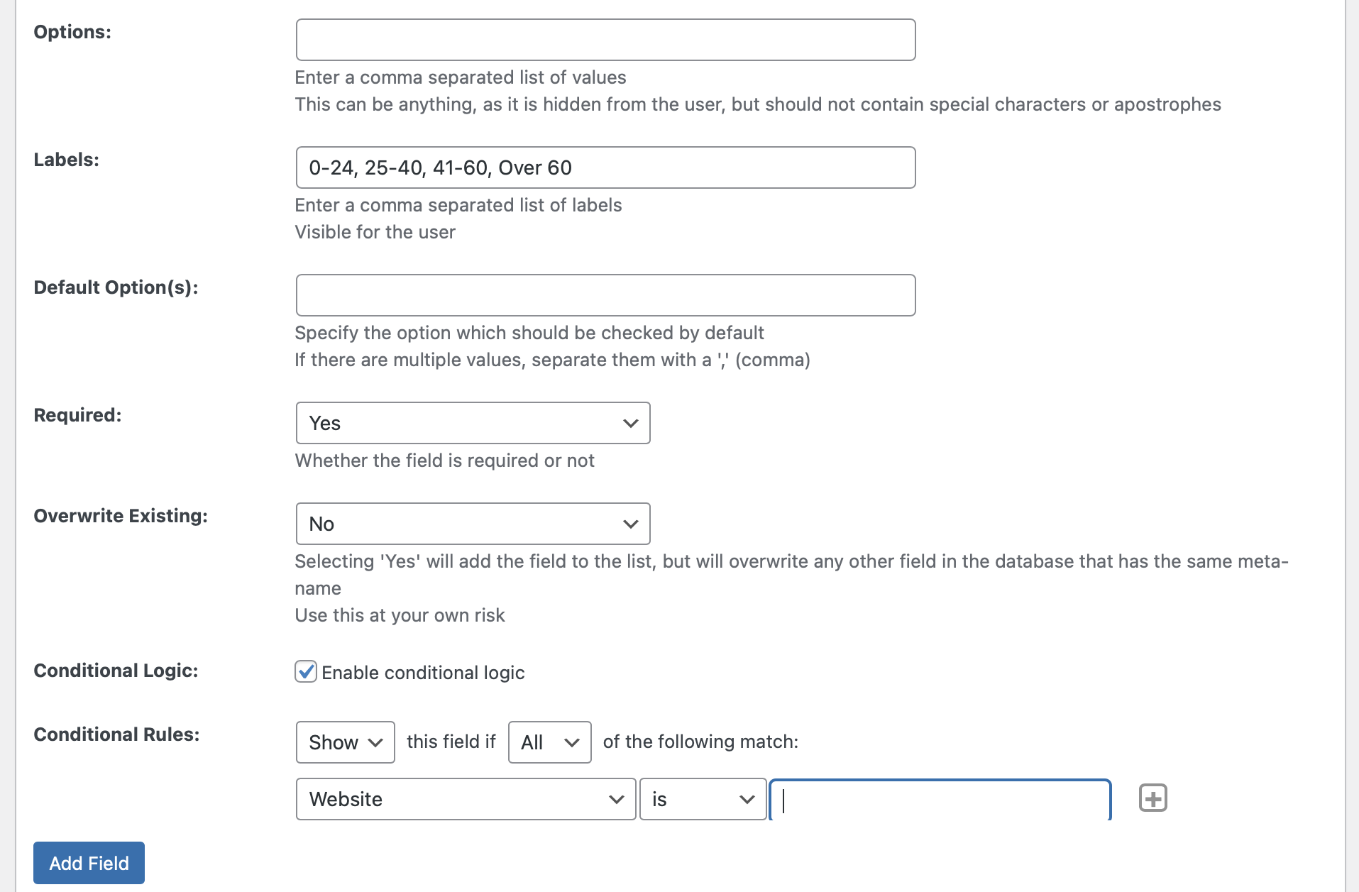 Configure a checkbox field