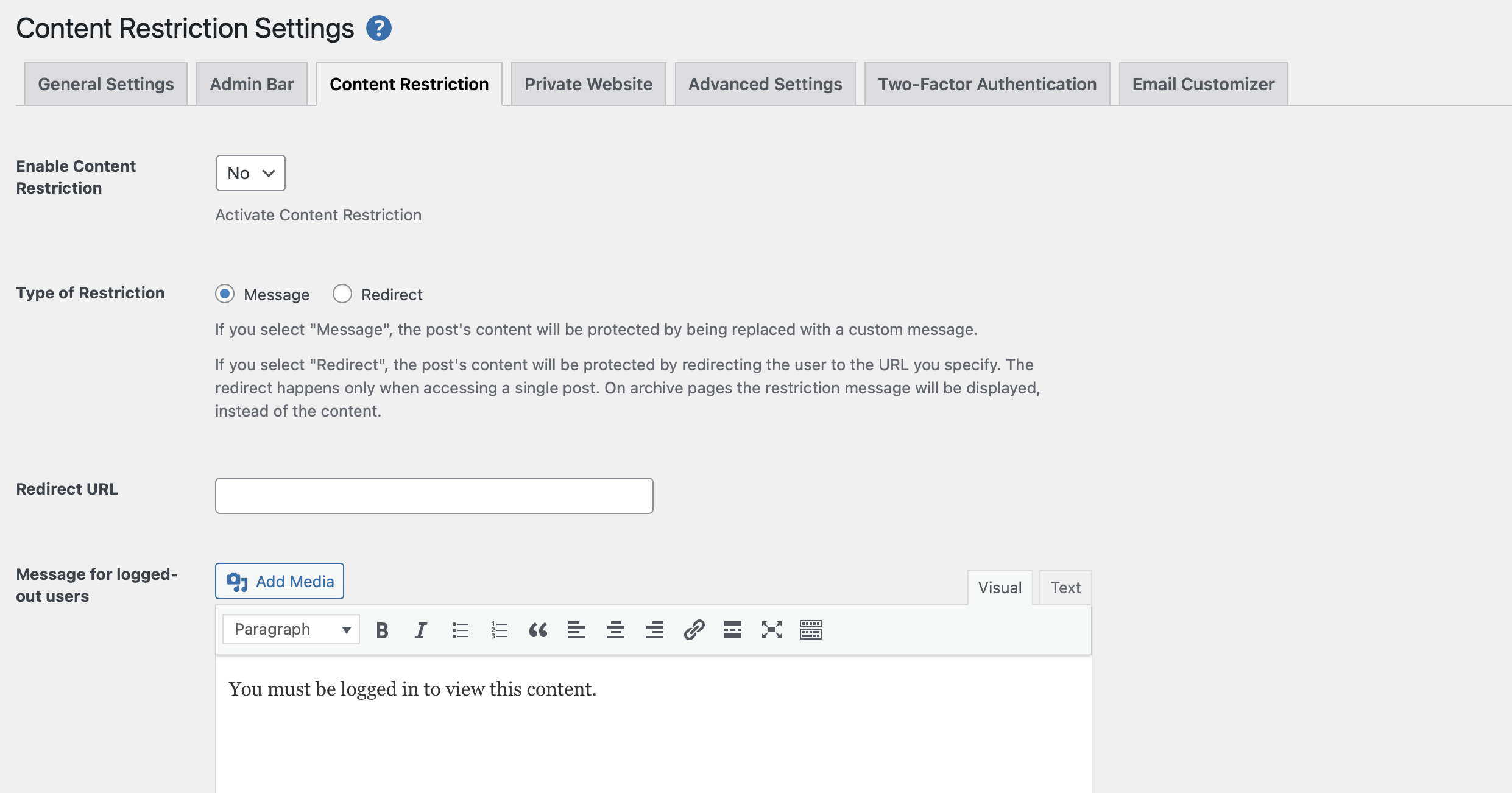 Set up content restriction rules for your registration form