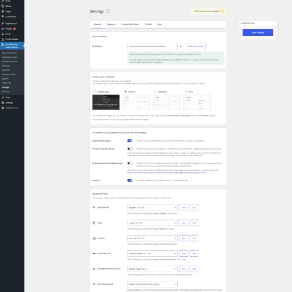 Plugin settings page in WordPress dashboard