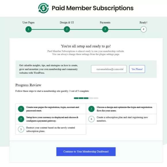 Plugin setup wizard - payments settings