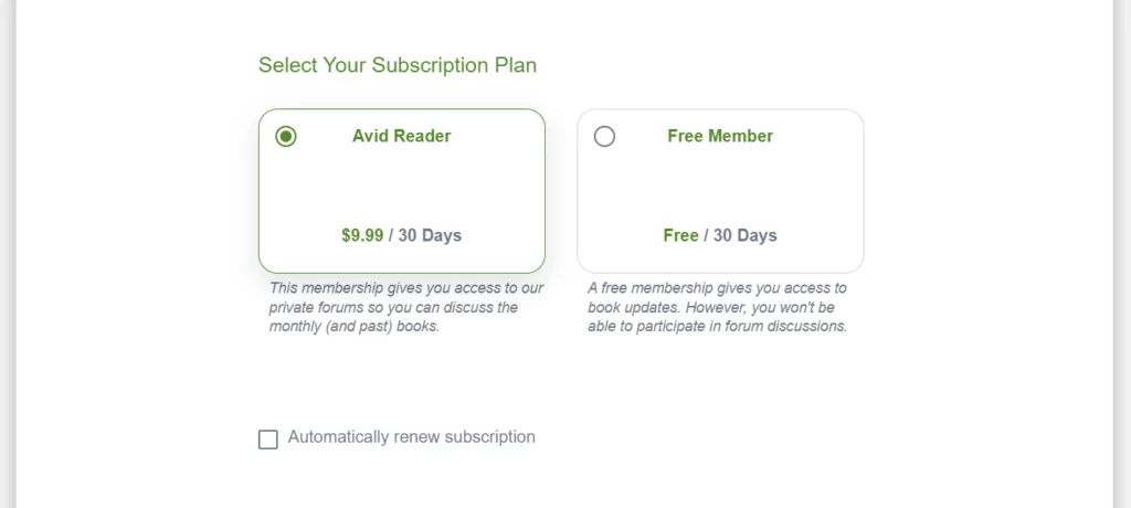 Subscription plans to start a book club online