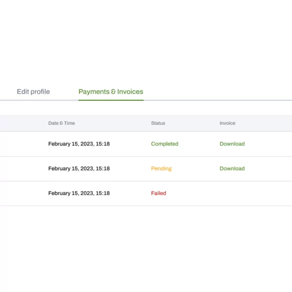 Account page with purchased plans
