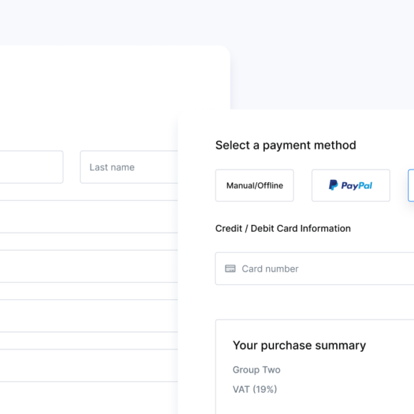 Registration form with payment options